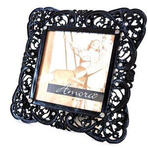 Amora Photo Pic Frame Solid Metal Ornate Rhinestone Embellished Free Stand 4*4in